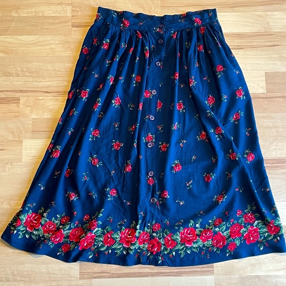 Navy/floral button down A line skirt - Picture 1 of 5